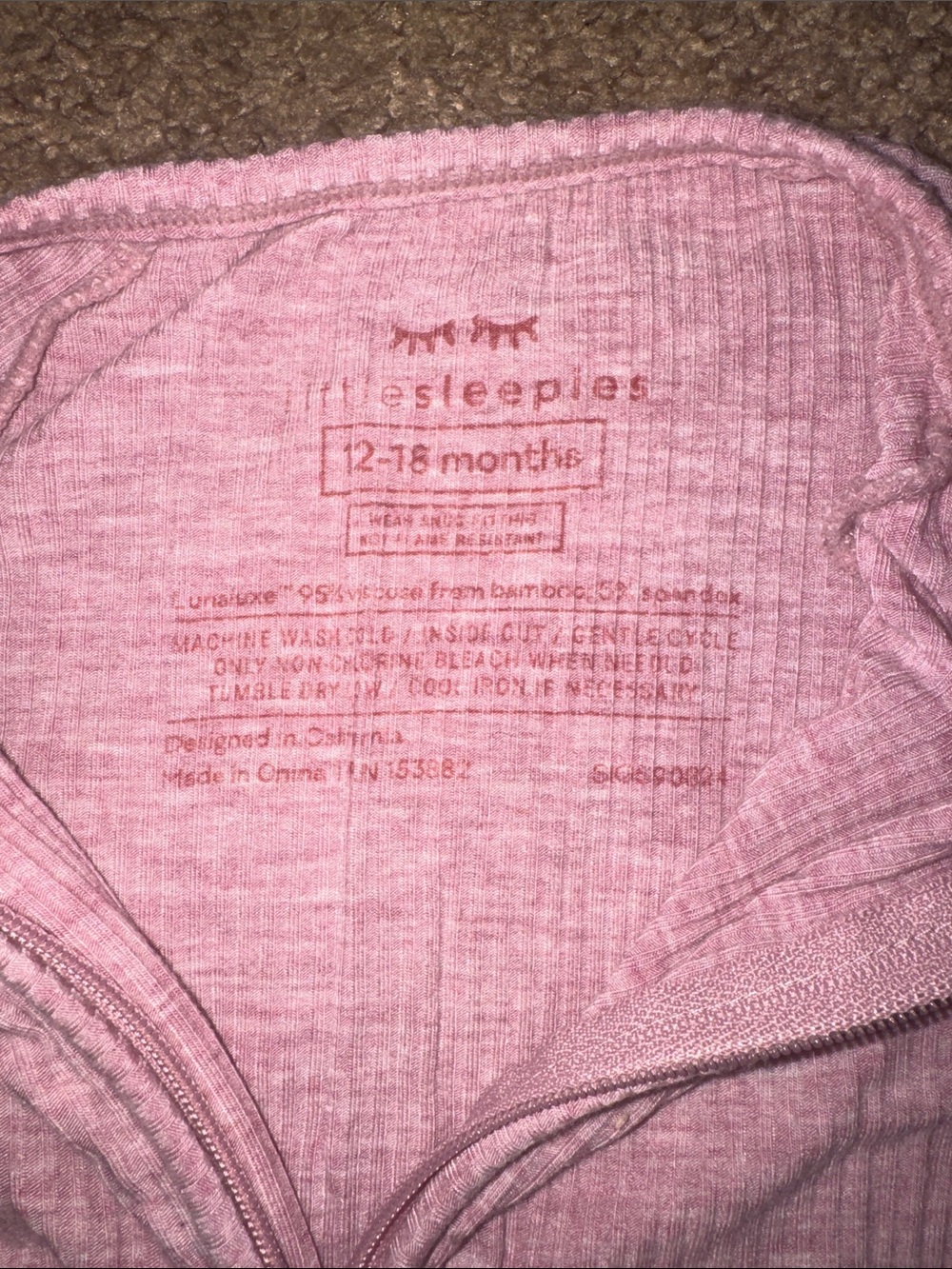 Little Sleepies Ribbed Pink Zippy - Picture 2 of 3